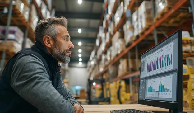 Shop floor supervisor looks at vendor performance dashboard