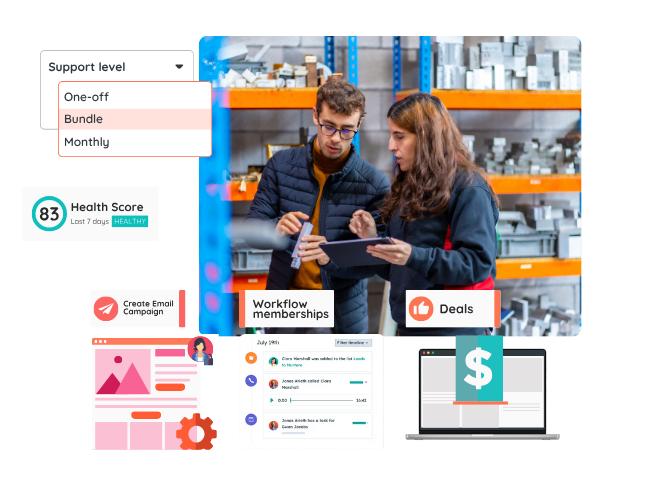 Engineers examine part in manufacturing facility
