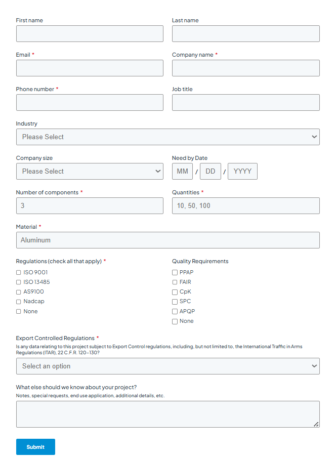 Advanced "Request for Quote" form built in HubSpot