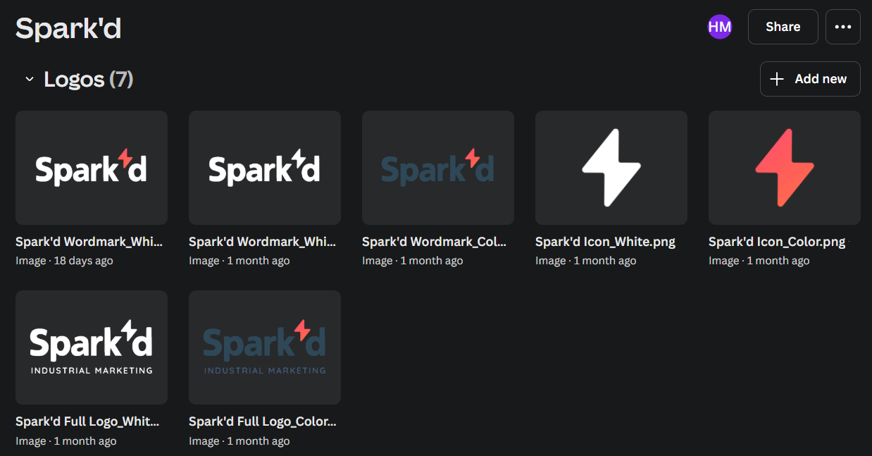 Spark'd brand kit in Canva