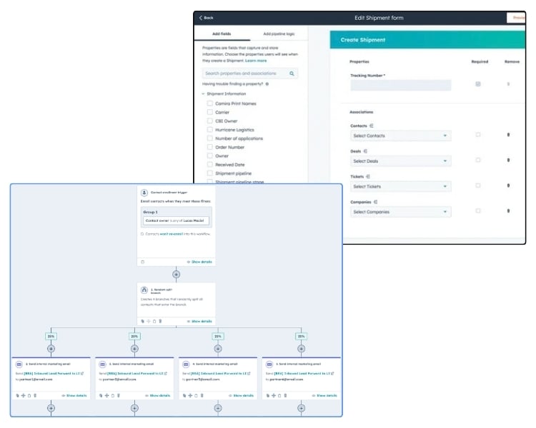 Screenshot of a HubSpot custom object and workflow