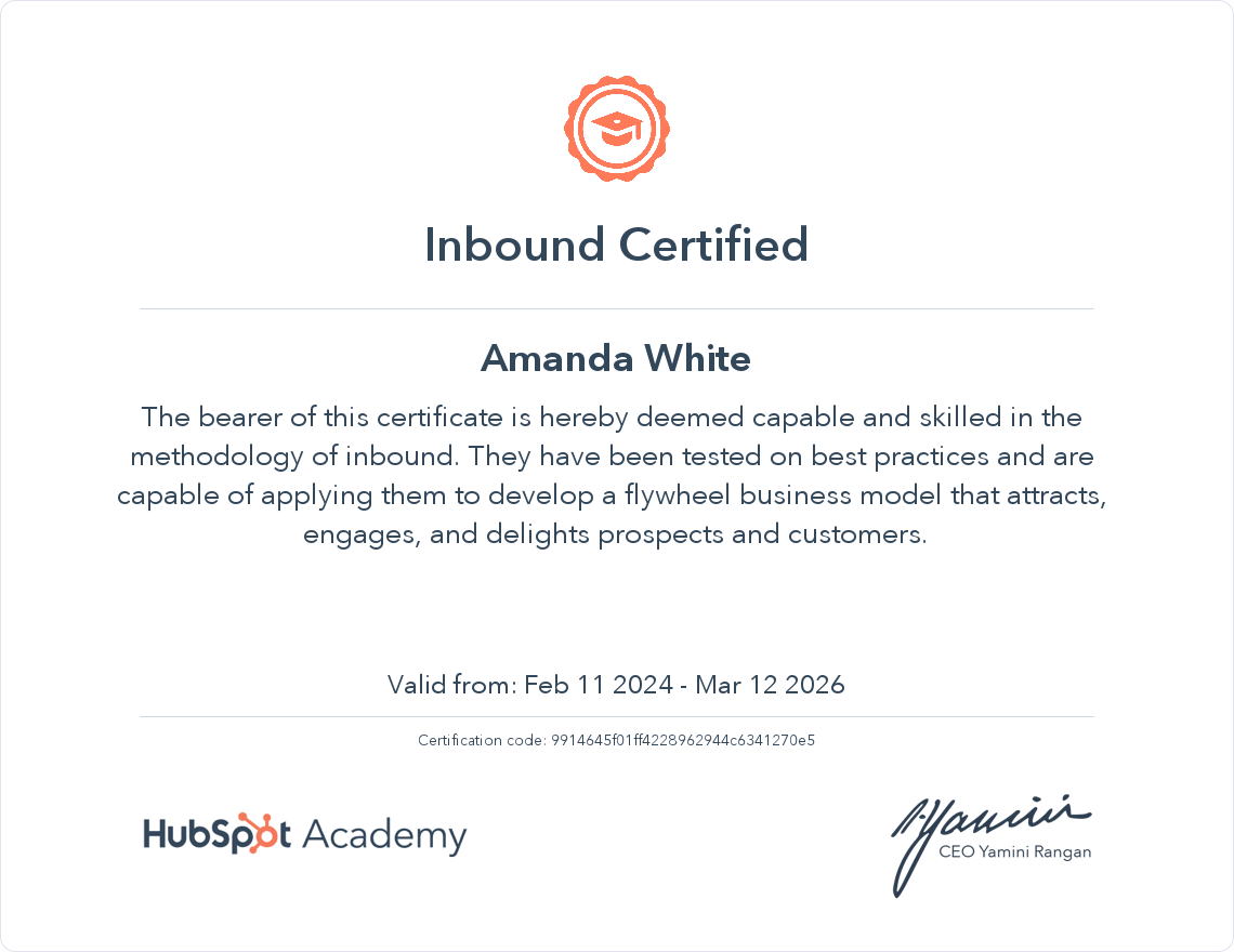 Inbound Certification facilitated by HubSpot